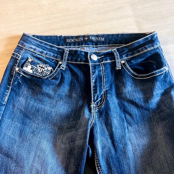 Rockin Denim Dark Wash Bootcut Jean Size 12 with White Crosses - Picture 2 of 4